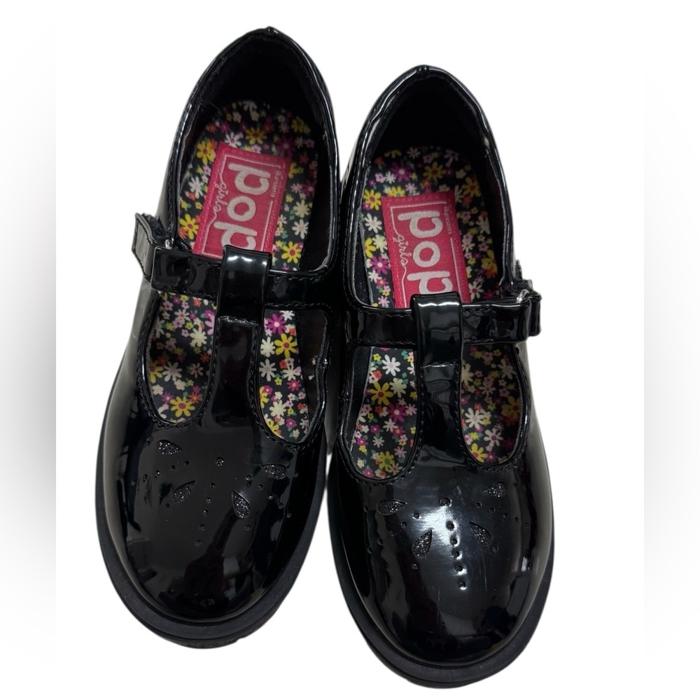 Edelman Presents POP Girls Size 12 Black Patent Leather T Strap Waffle Stompers